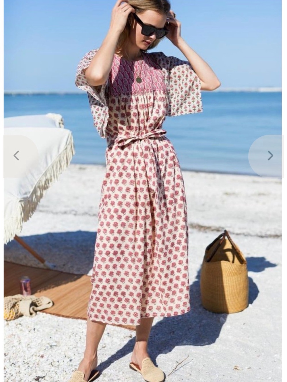 Emerson Fry India Basalie Hand Printed Rose Patchwork Organic Cotton Midi Dress